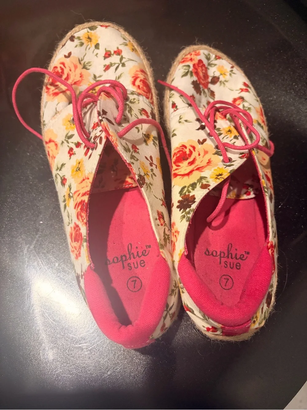 Floral Canvas Espadrille Lace-Up Shoes - Pink Floral